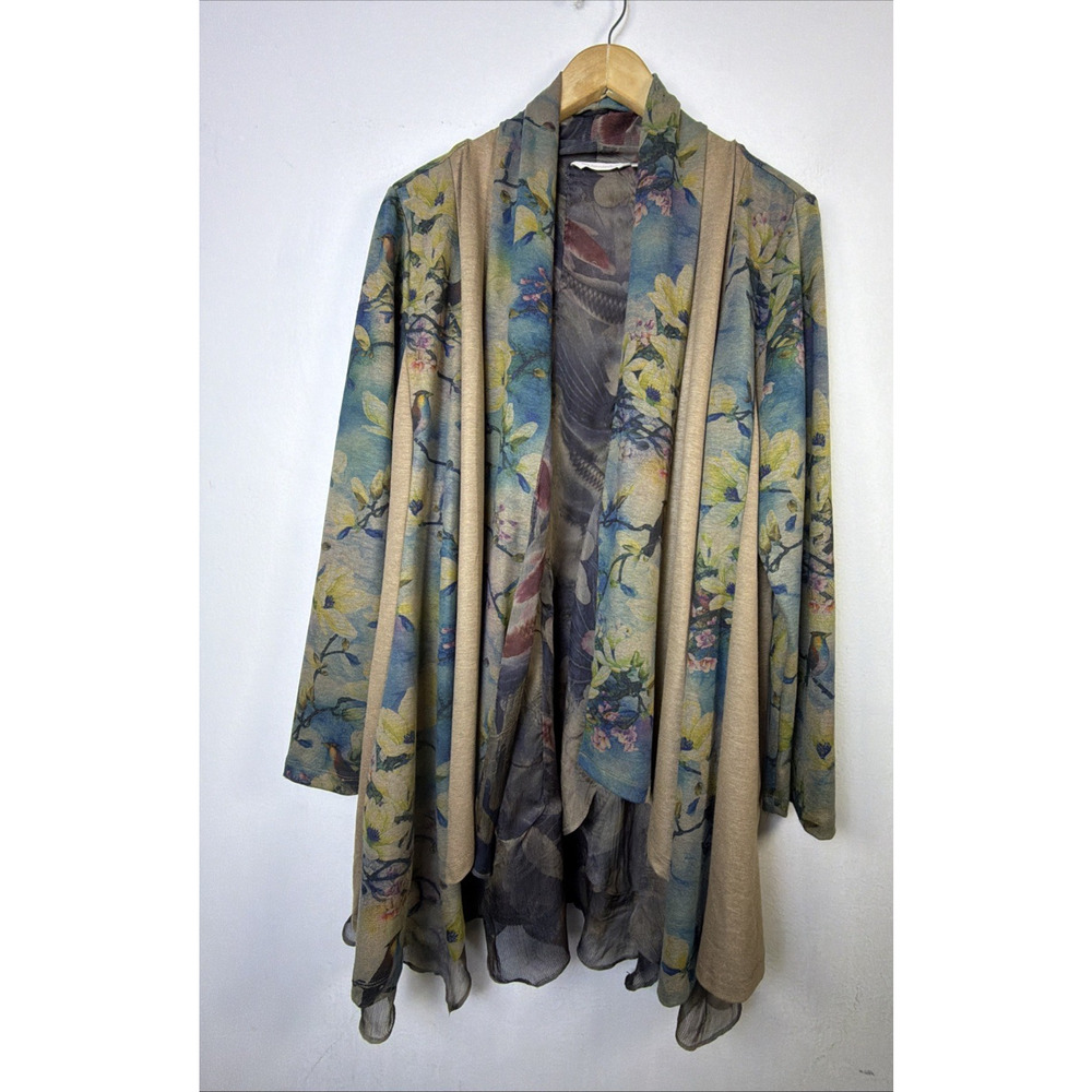 Soft Surroundings Cardigan Tea Gardens Topper Brown Bird Floral 2BZ08 XL cottage View 5